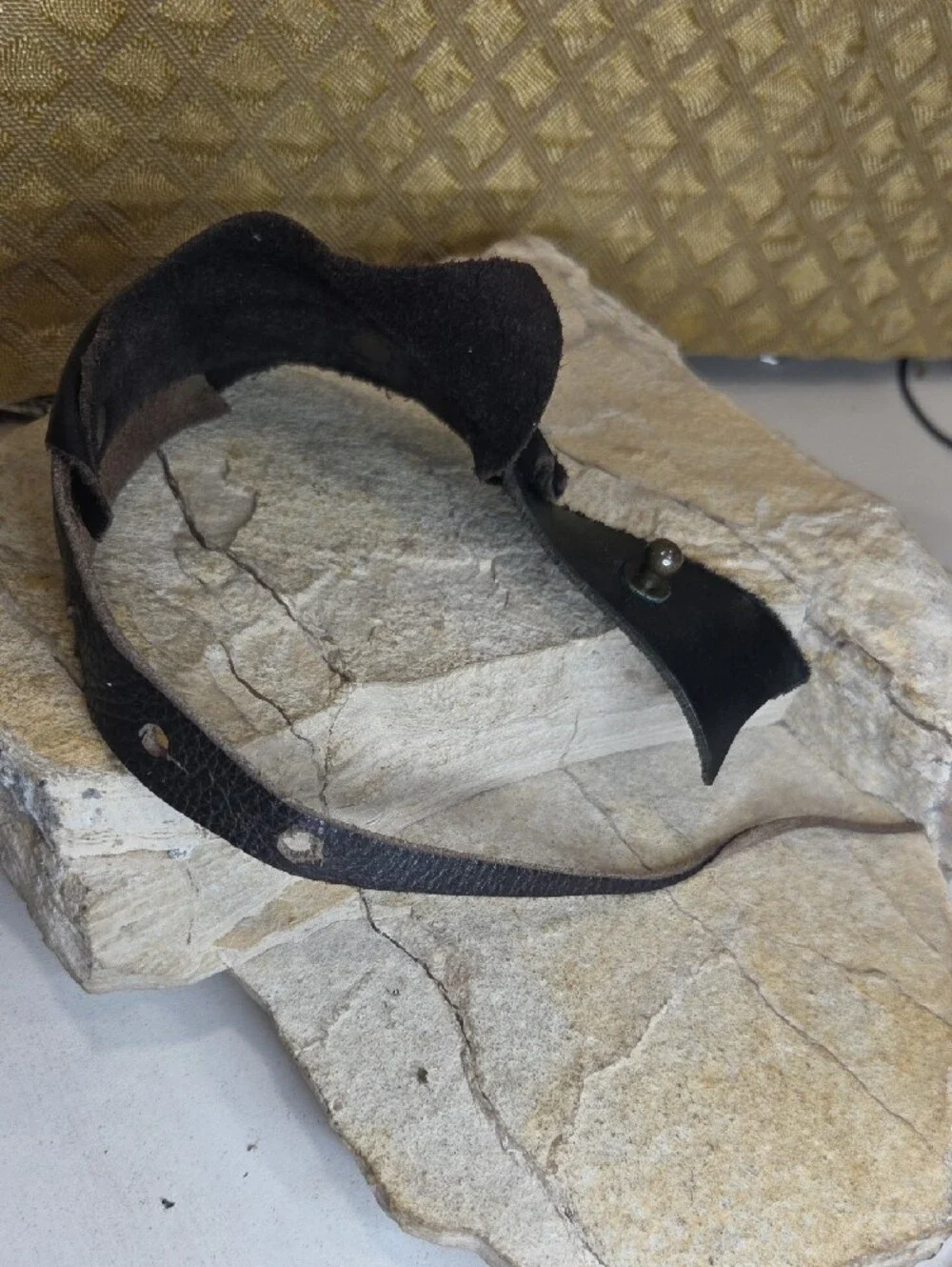 Dark Brown Black Leather Snap Cuff Bracelet Artisan Made